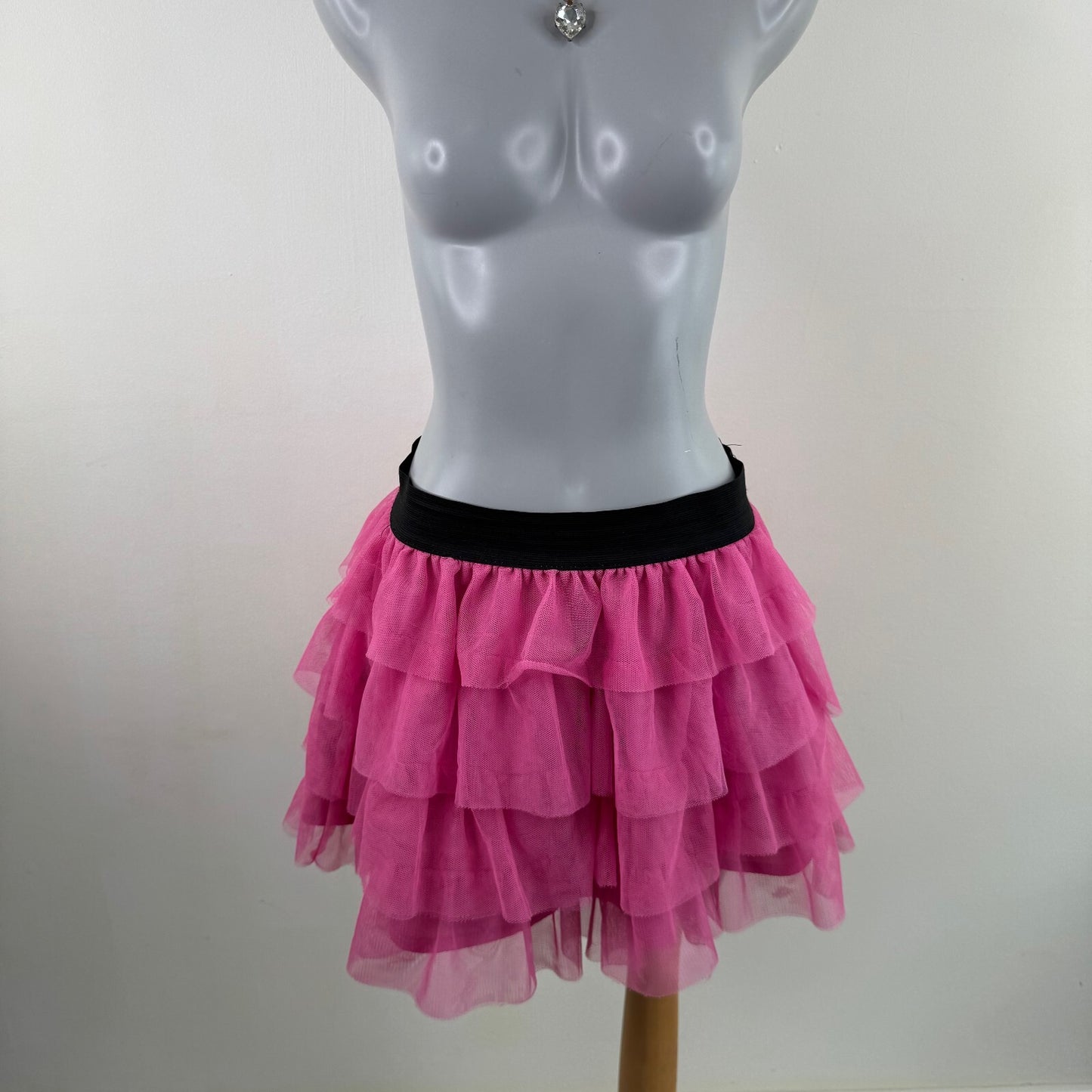 Y2K vintage mini skirt mesh tutu frilly rara tiered pink black ruffle