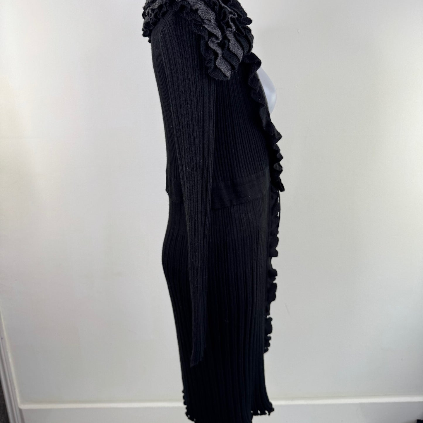 Y2K vintage Per Una cardigan wool blend long knit open bust bow ruffle frill