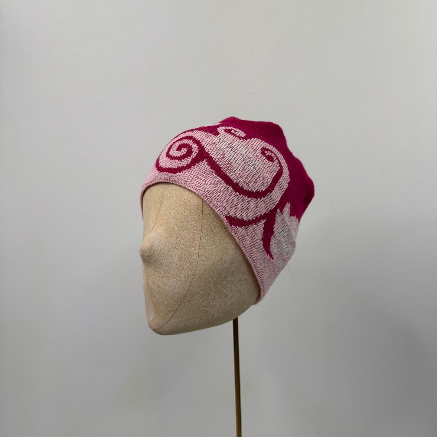 Y2K vintage beanie hat wool blend knit cloud angel print pink light