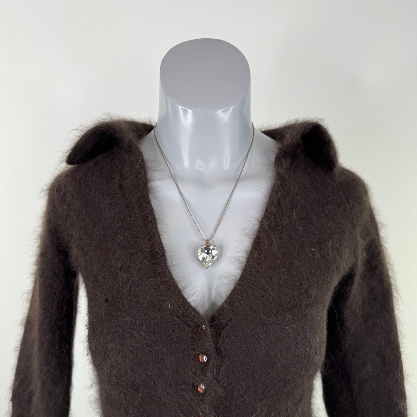 Y2K vintage angora blend cardigan button up v neck collared 3/4 sleeve crop knit