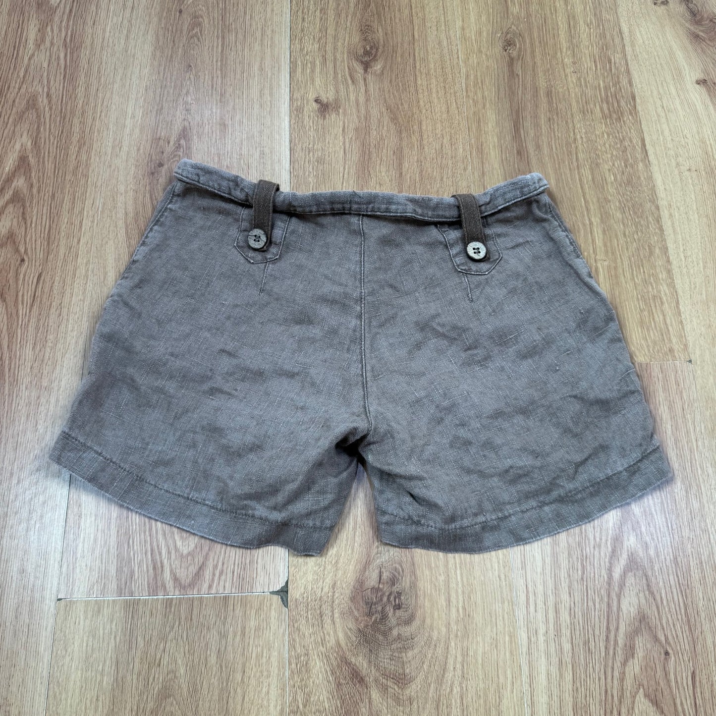 Y2K vintage 100% linen mini shorts buttons chino side pockets brown lightweight