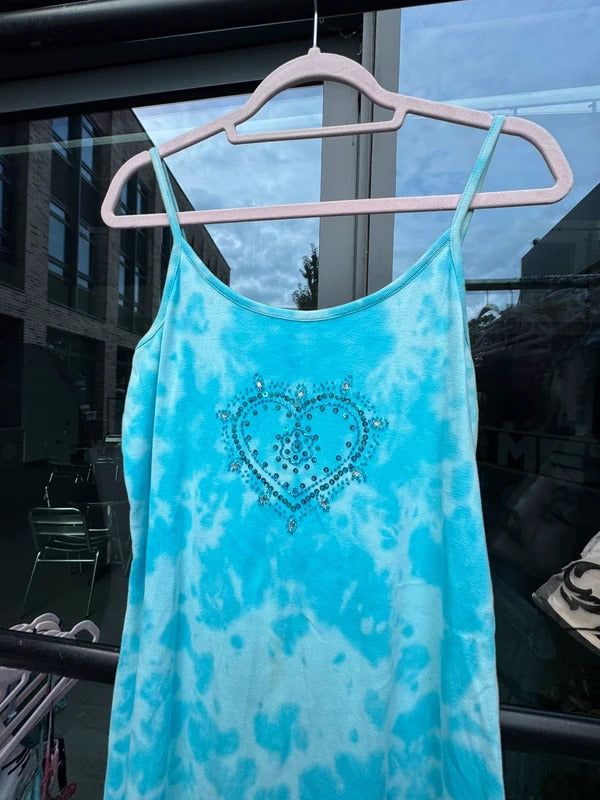Vintage 2000s tie dye heart sequin beaded mini dress