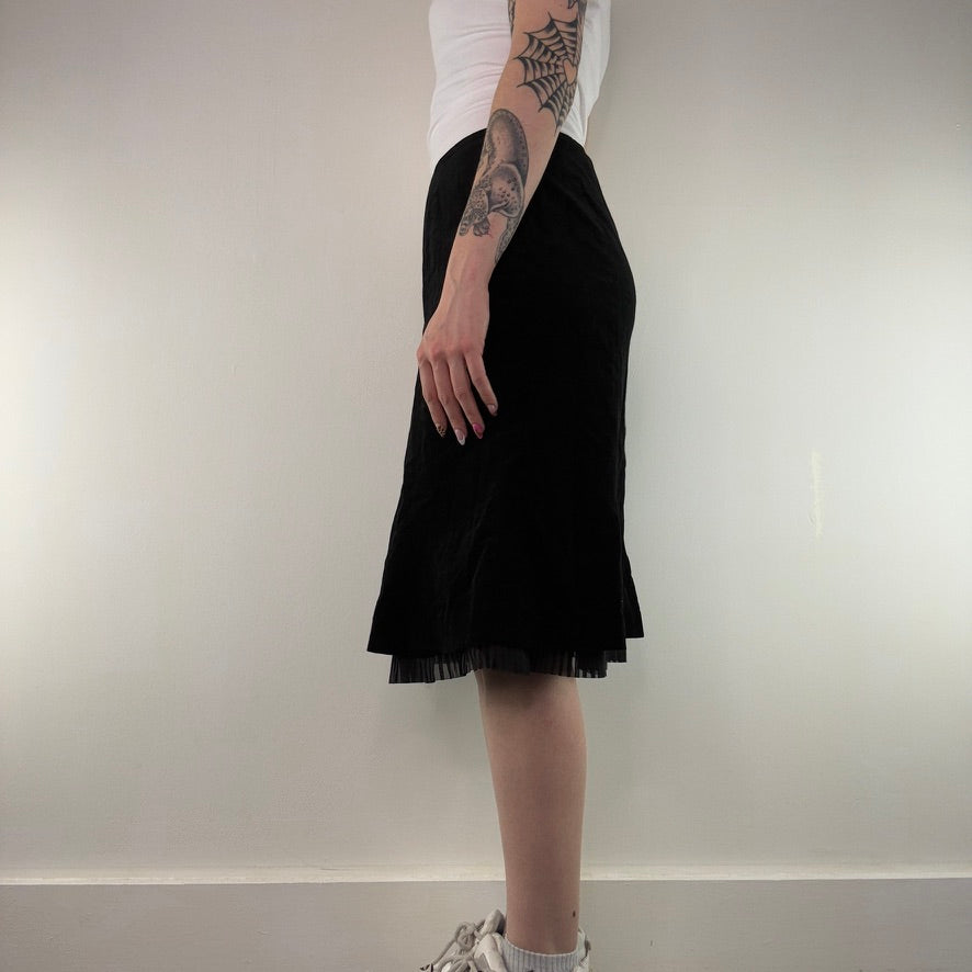 Y2K vintage velvet pleated trim midi skirt