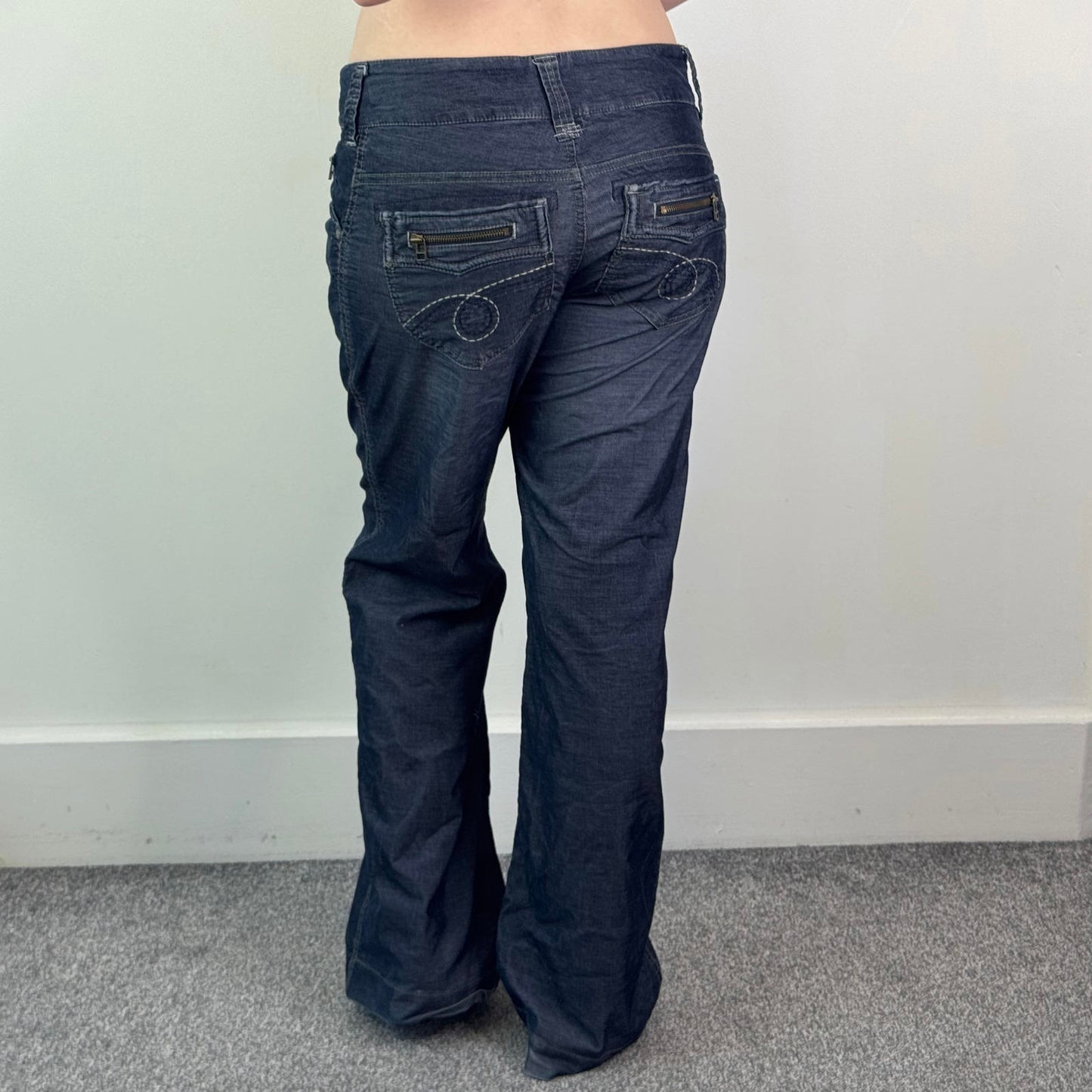 Y2K vintage mid rise baggy wide leg flared denim jeans lightweight embroidered