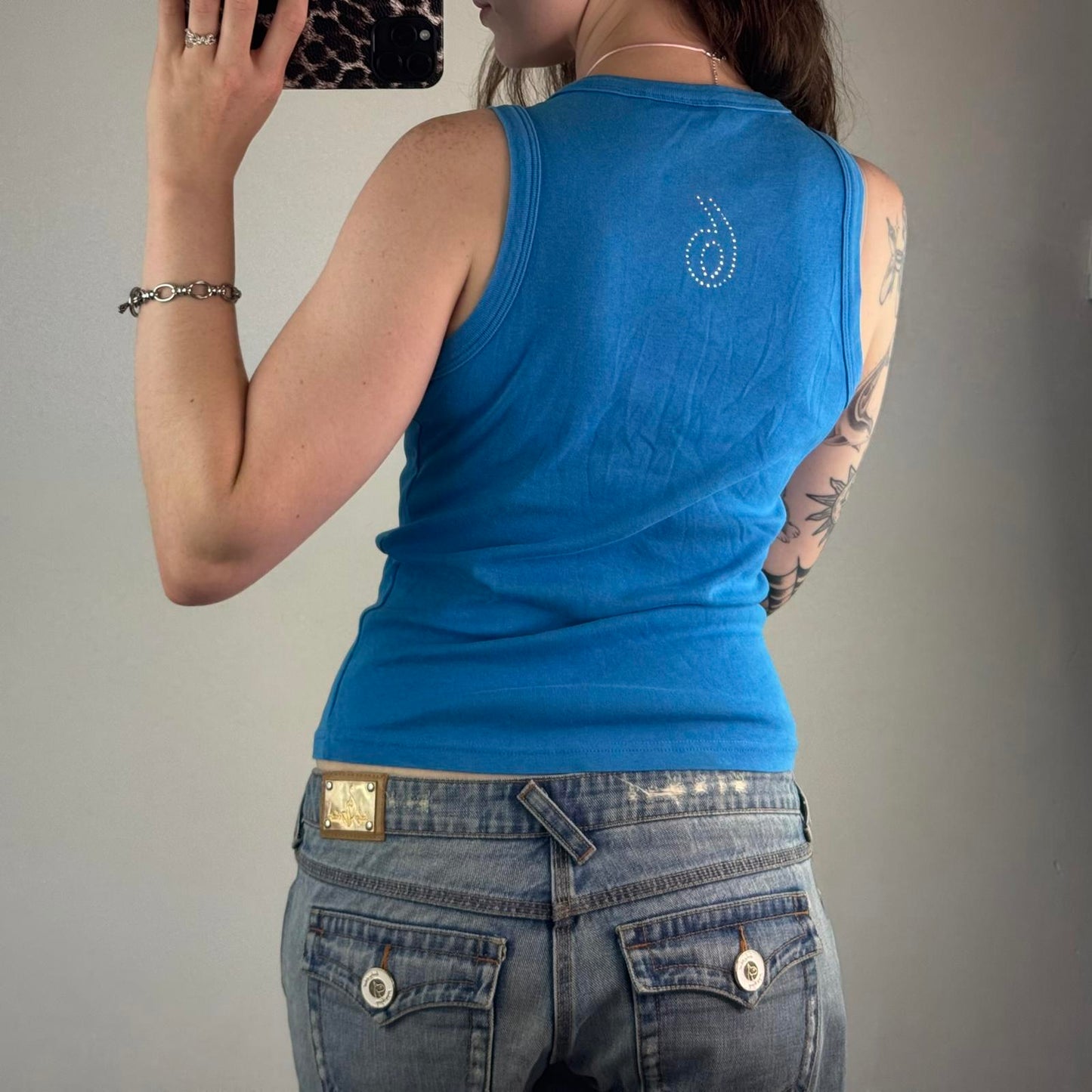 Y2K vintage rhinestone Italia Italy tank top rhinestone blue spell out