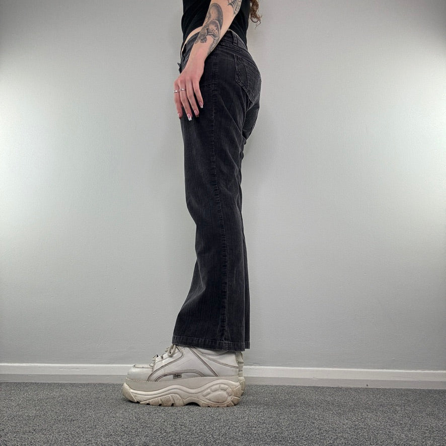 Y2K low rise dark grey bootcut corduroy trousers