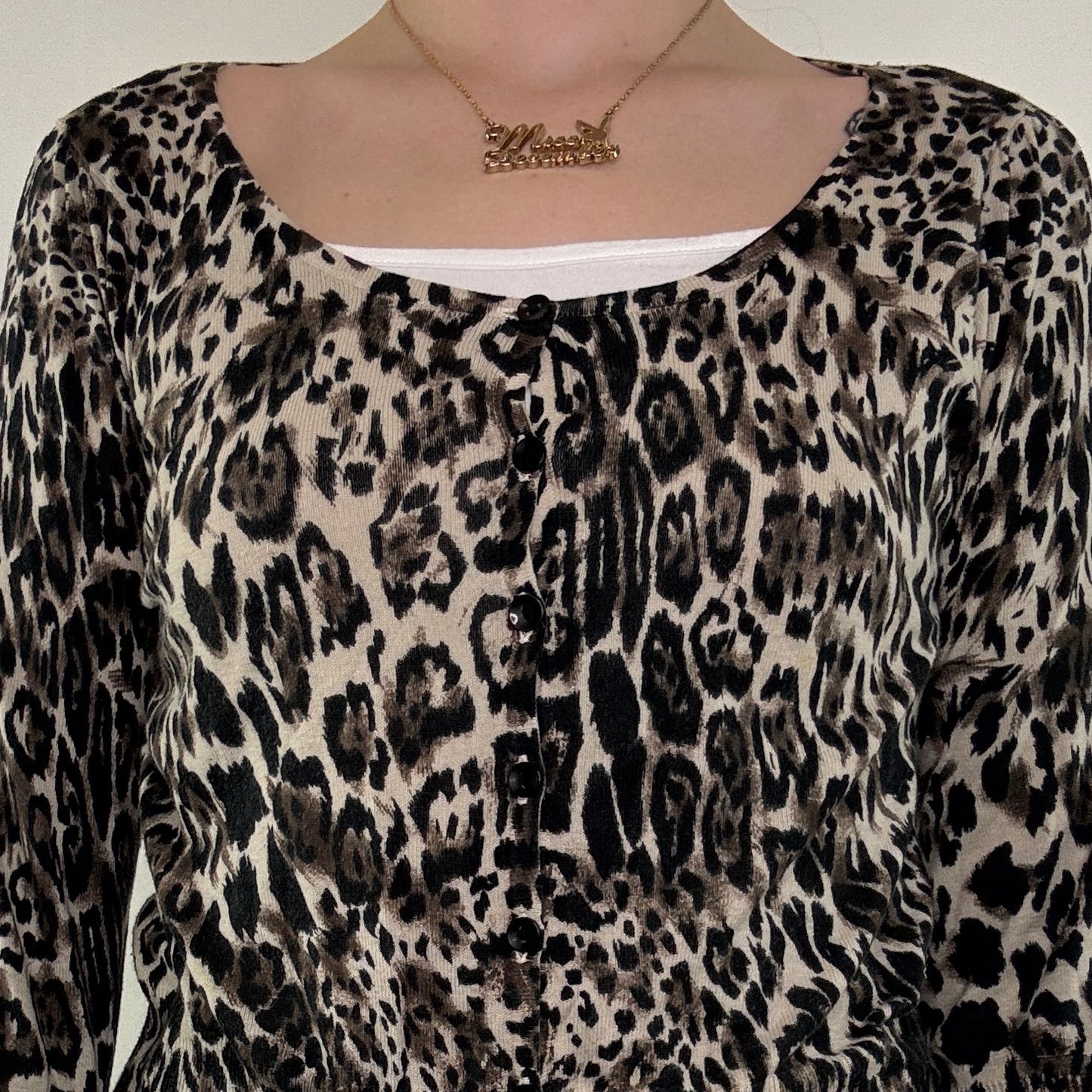 Y2K vintage leopard print cardigan button up 3/4 sleeve scoop neck fine knit