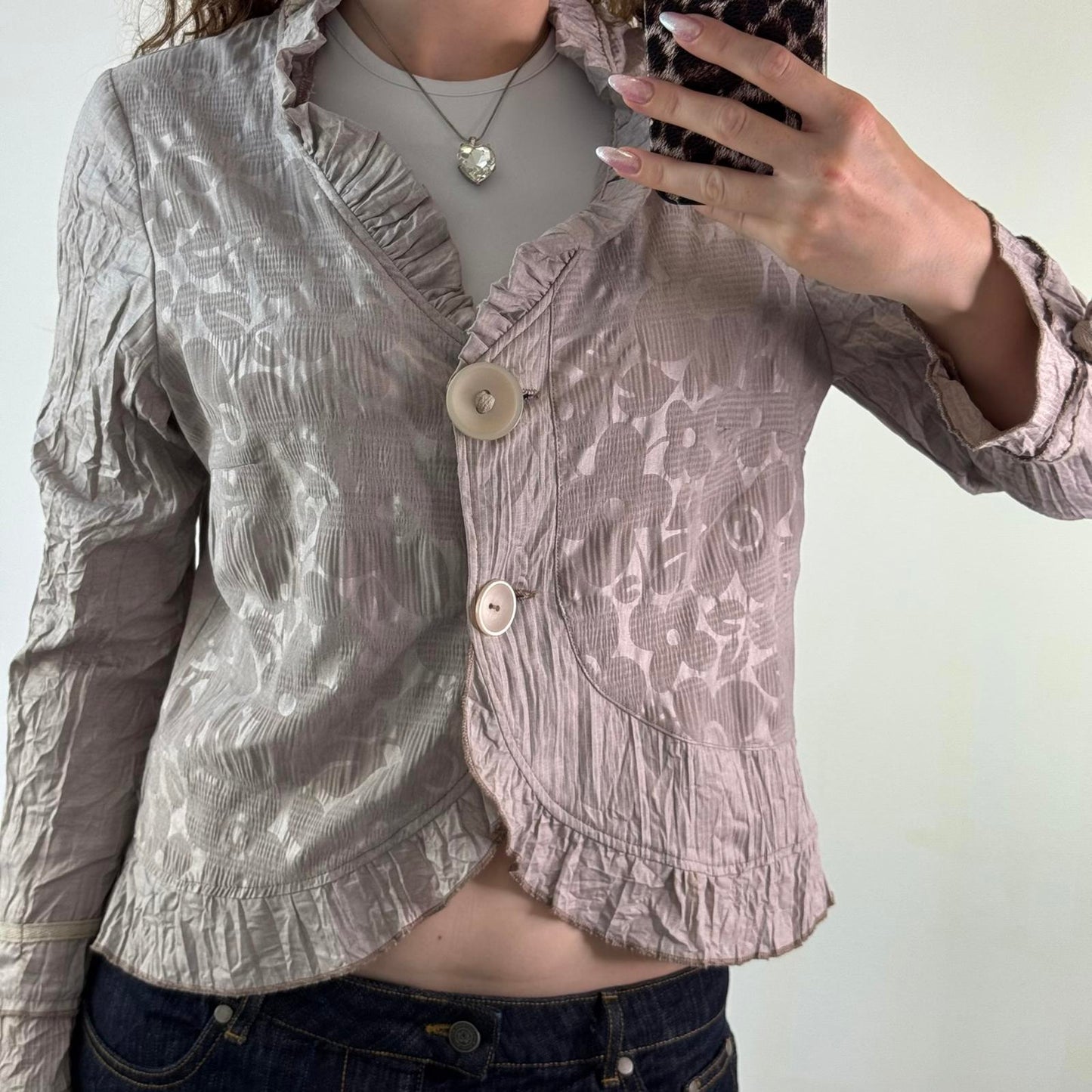 Y2K vintage archive lightweight button up jacket floral print ruffle bows