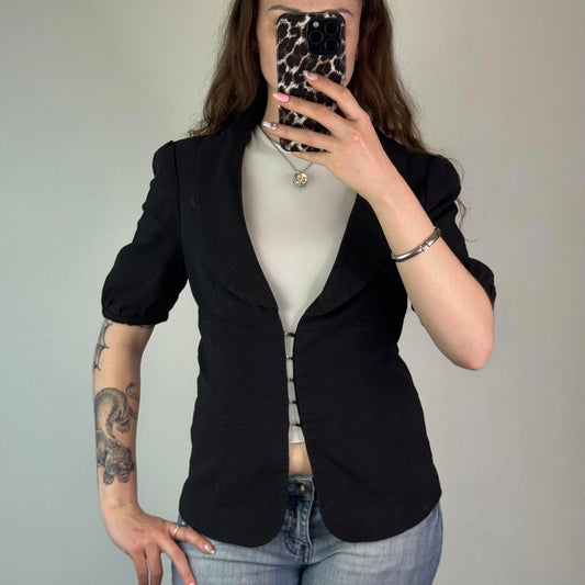 Y2K vintage hook and eye blazer short puff sleeve v neck collar office formal