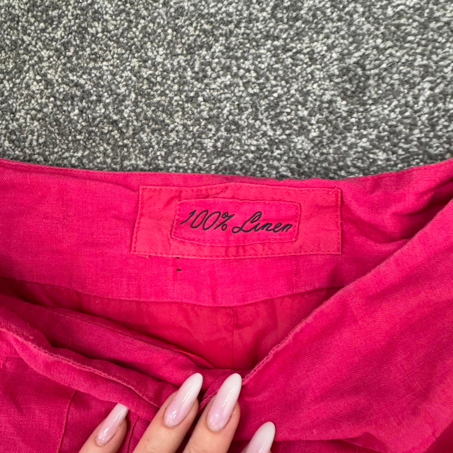 Y2K vintage 100% pure linen pleated midi skirt a line knee length hot pink