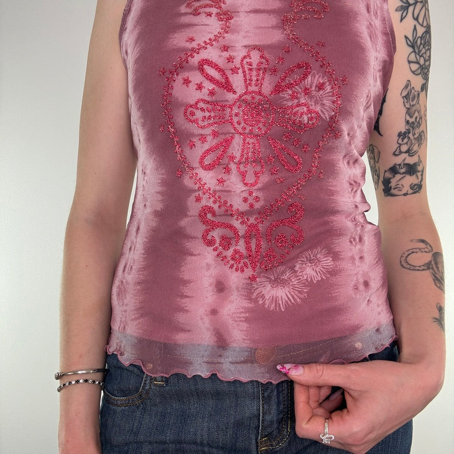 Y2K vintage floral tie dye mesh tank top