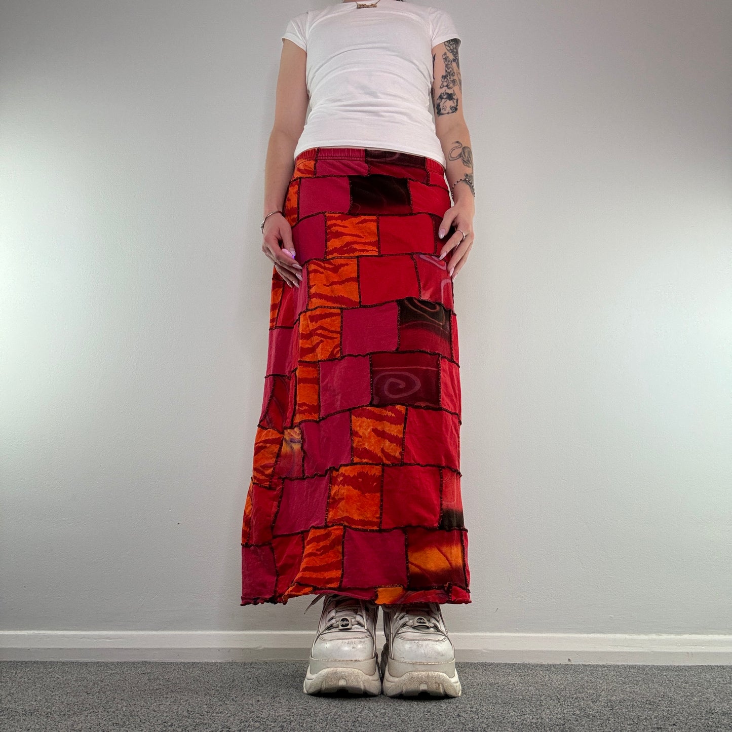 90s Y2K vintage patchwork funky maxi skirt