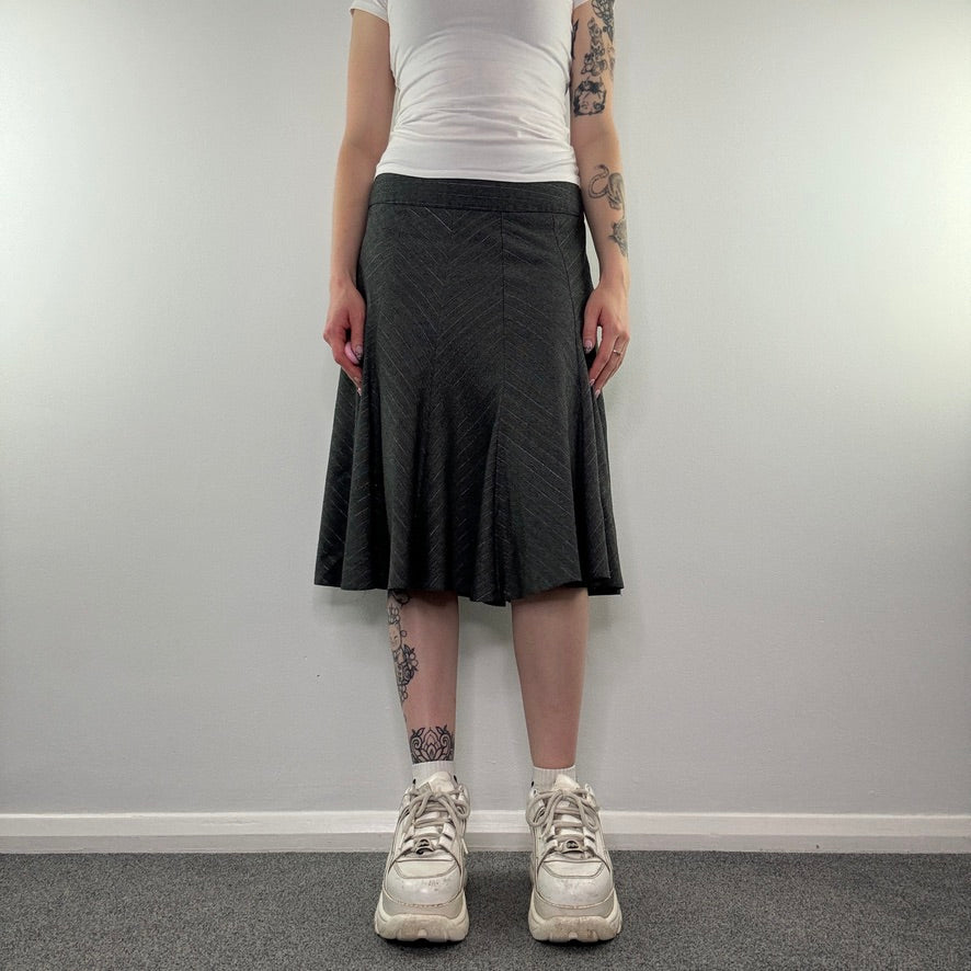 Y2K vintage grey sparkly pinstripe midi skirt