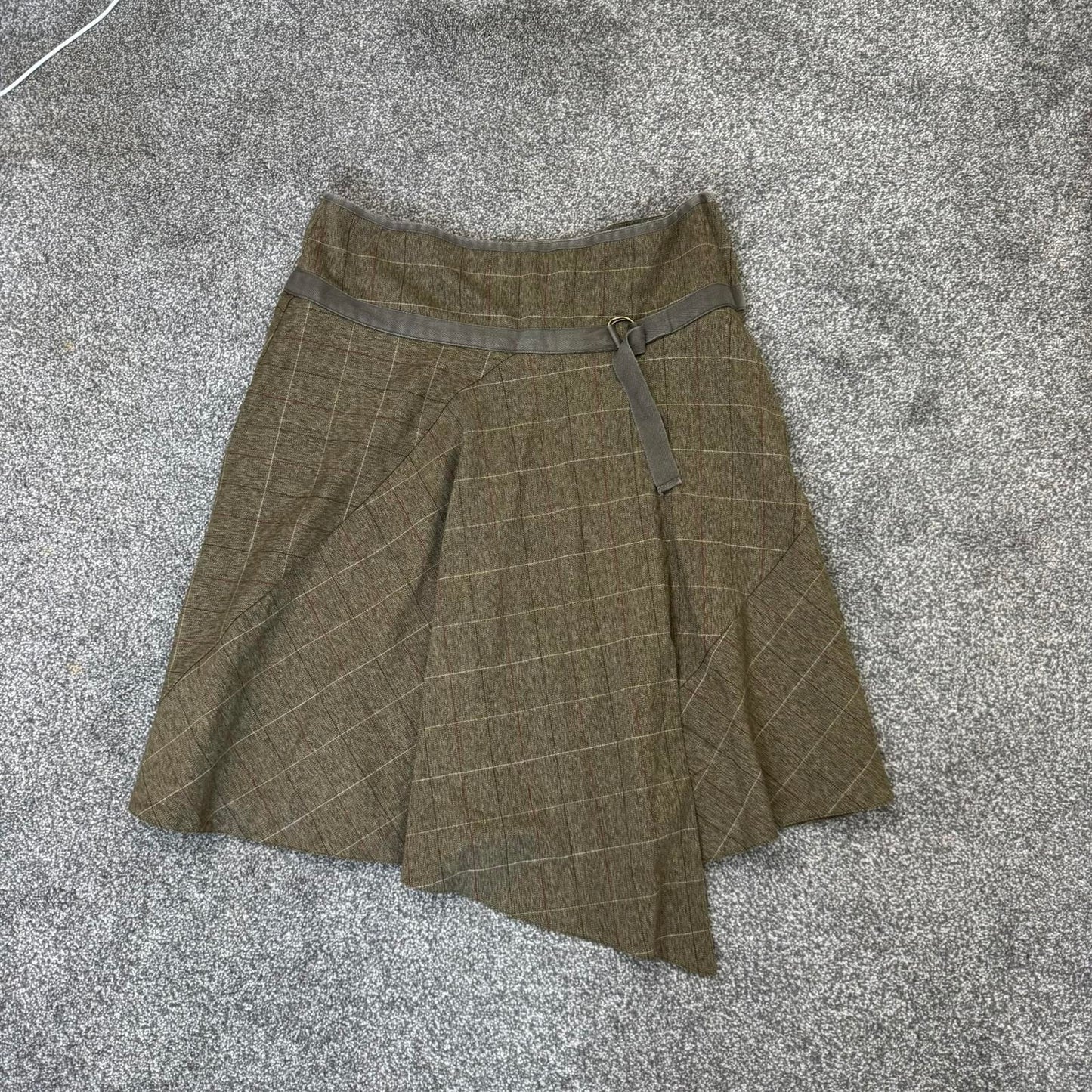 Y2K vintage Bay tweed check print midi skirt asymmetrical buckle a line