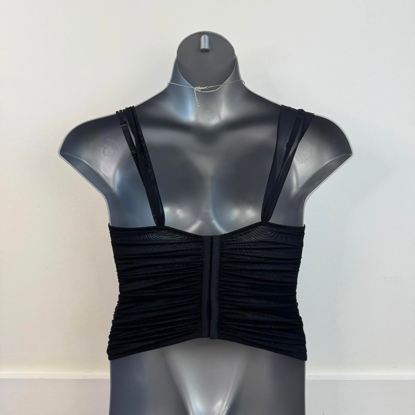 Y2K vintage Ann Summers hook and eye ruched mesh top structured style stitching