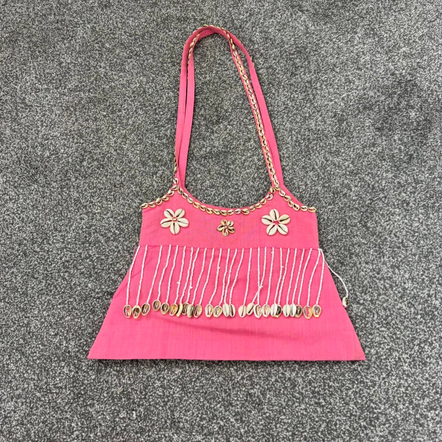 Y2K vintage sea shell shoulder bag pink tassel beaded beach summer holiday