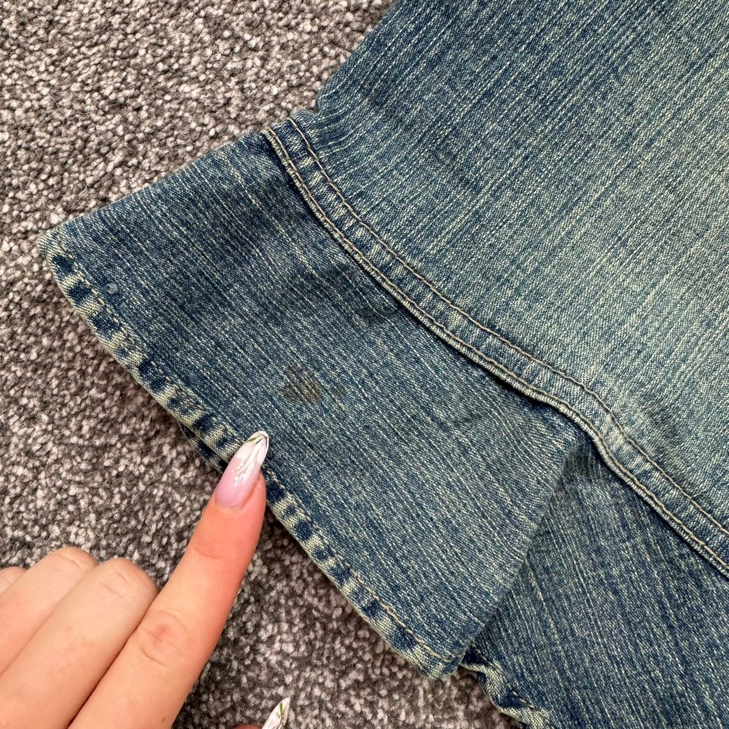 Y2K vintage Pilot faded denim mini skirt frill hem fitted stretchy