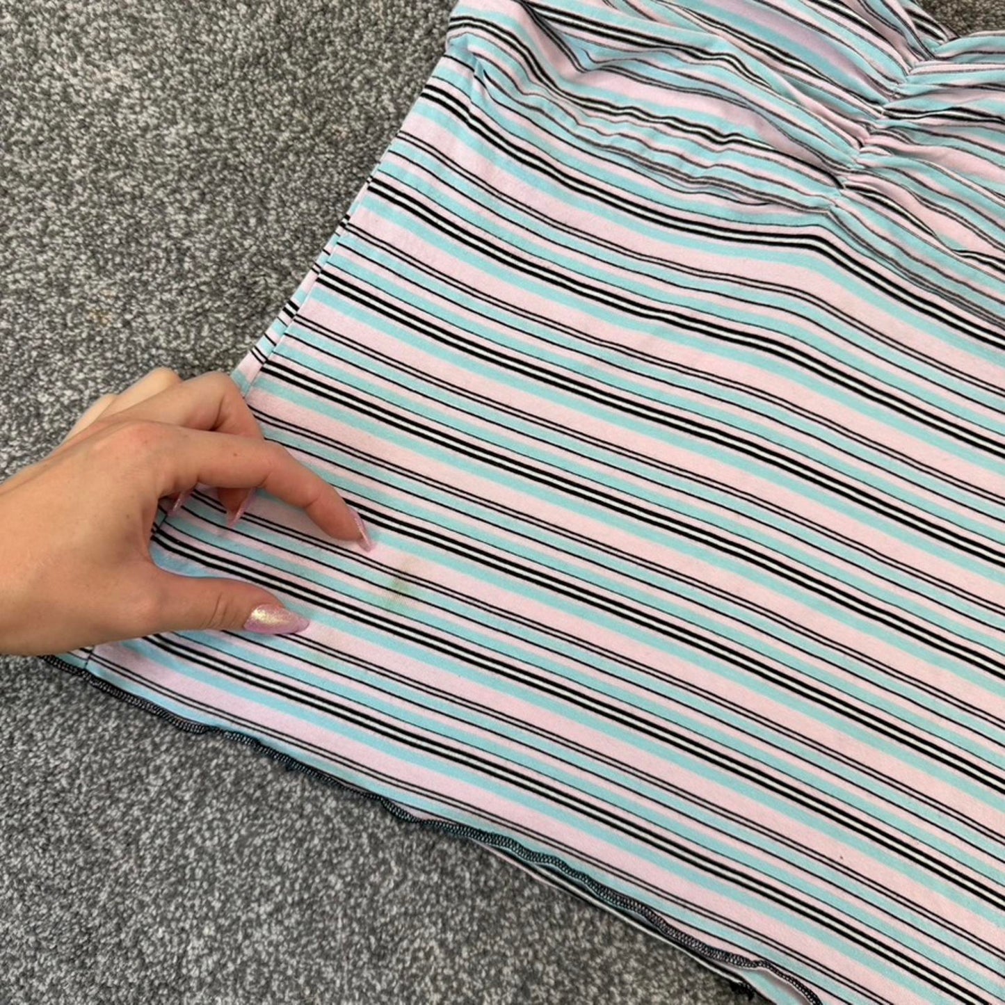 Y2K vintage stripe strapless ruched bust top stretchy pink blue black