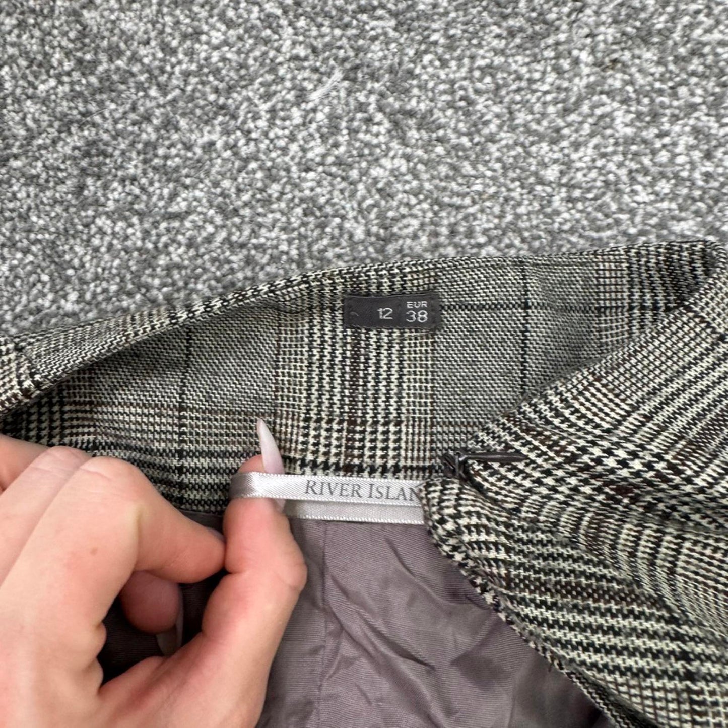 Y2K vintage houndstooth tartan check midi skirt lace up knee length rhinestone