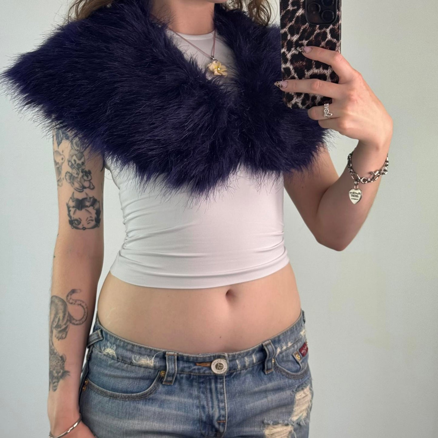 Y2K vintage faux fur collar wrap scarf purple fluffy oversized