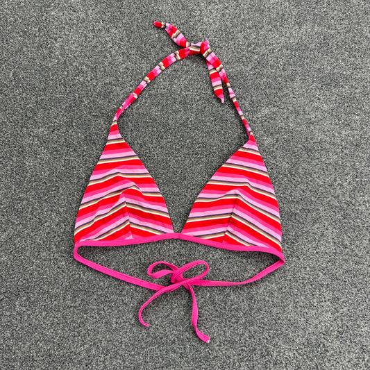 Y2K stripy halter neck bikini top