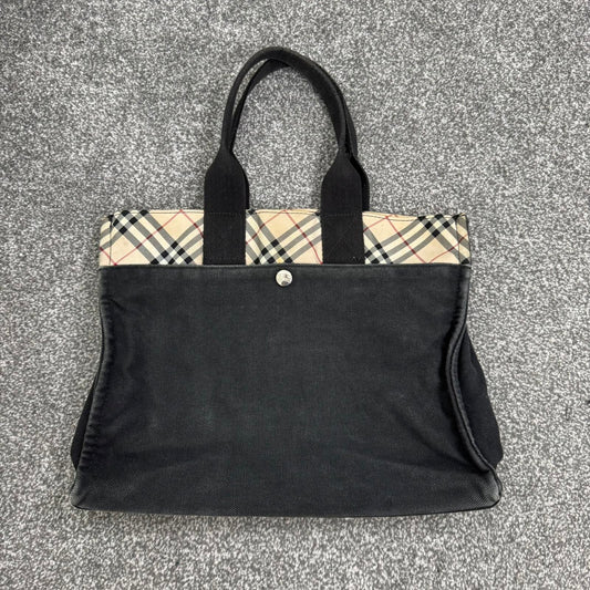 Y2K vintage Burberry Blue Label canvas small shoulder bag tote nova check black