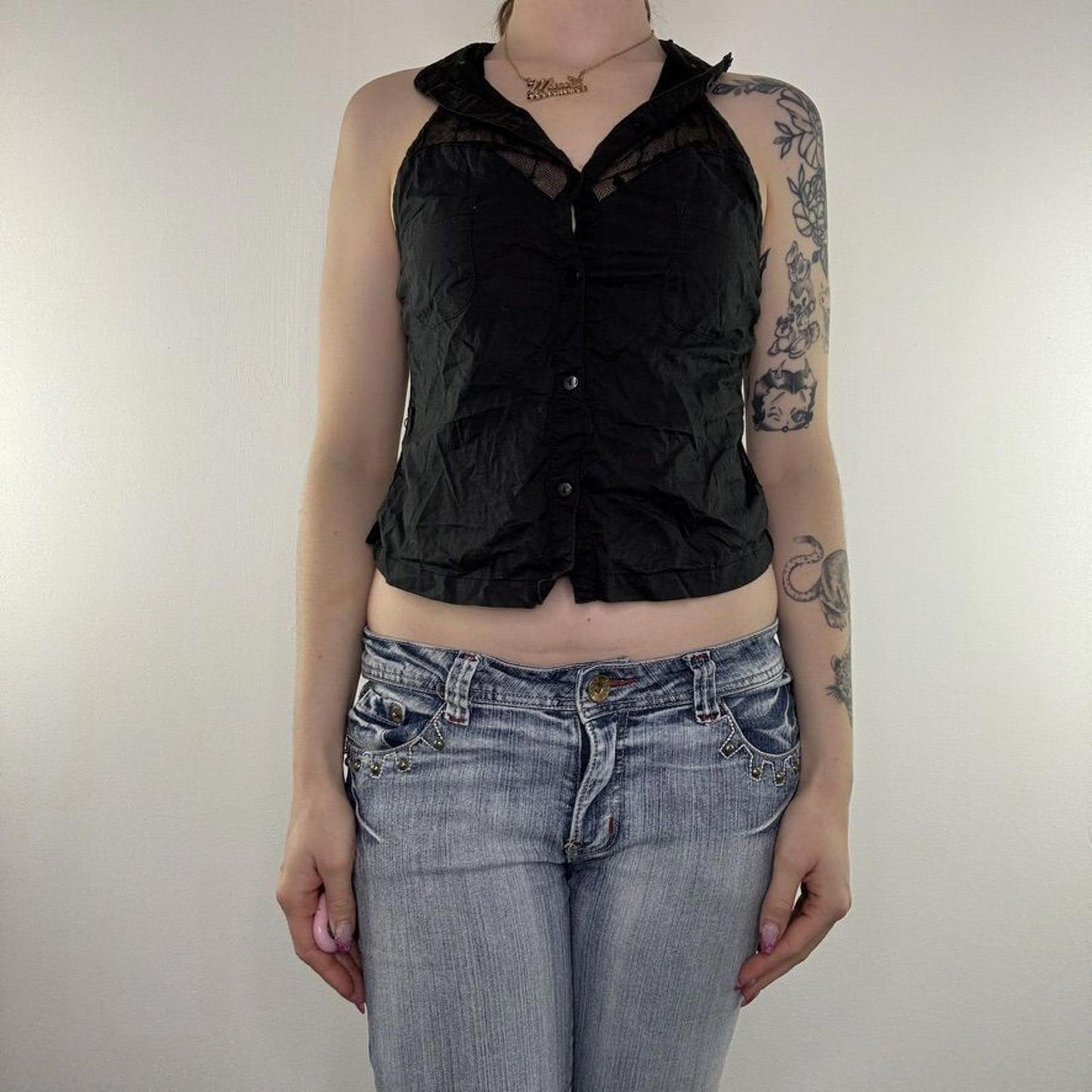 See by Chloe shirt mesh spotty sleeveless button up high neck polka dot