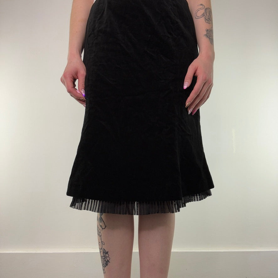 Y2K vintage velvet pleated trim midi skirt