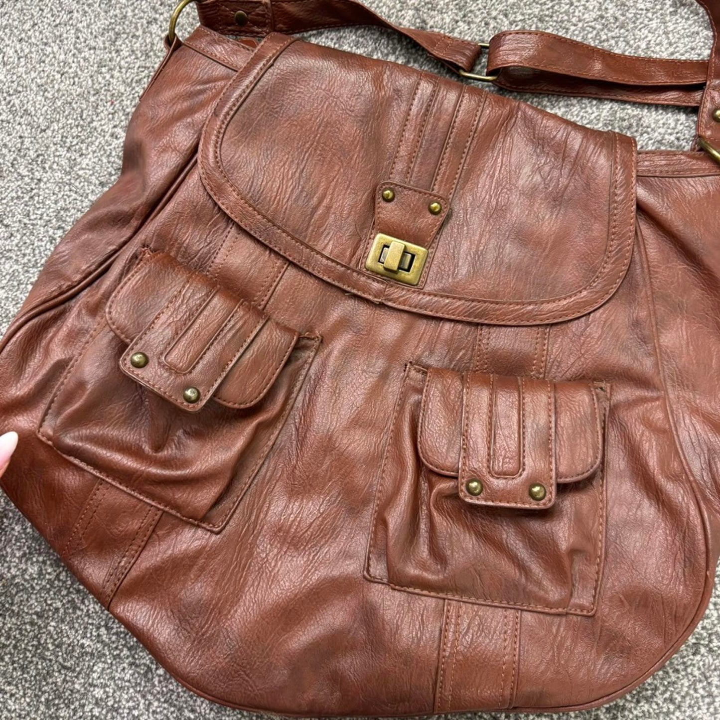 Y2K vintage faux leather crossbody messenger hobo bag large