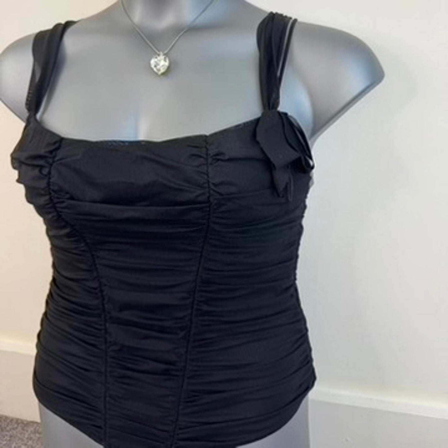 Y2K vintage Ann Summers hook and eye ruched mesh top structured style stitching