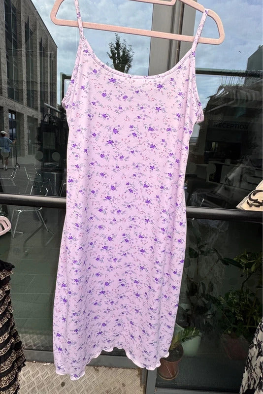 Vintage 2000s floral slinky stretchy mini dress lilac ditsy flowers