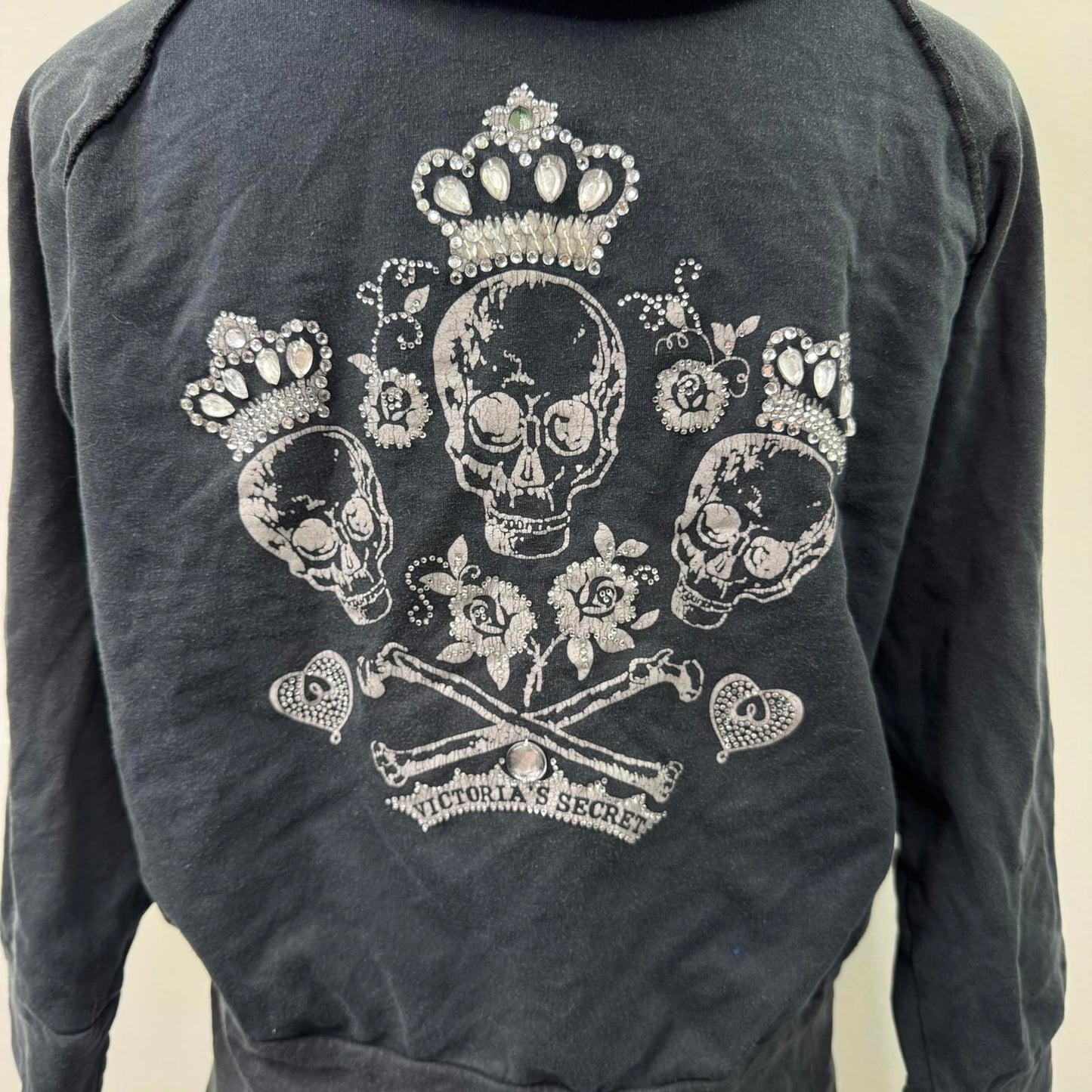 Y2K vintage Victoria's Secret zip up hoodie skull rhinestones crown graphic