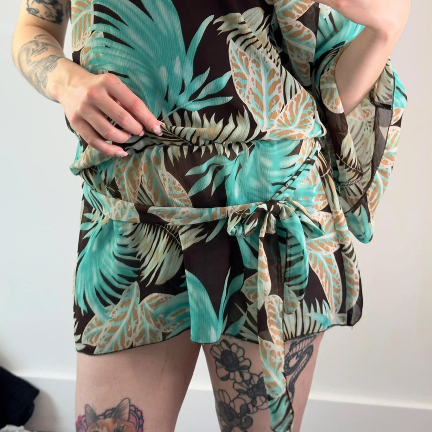 Y2k vintage flowy one shoulder summer long top palm tree summer flare sleeve