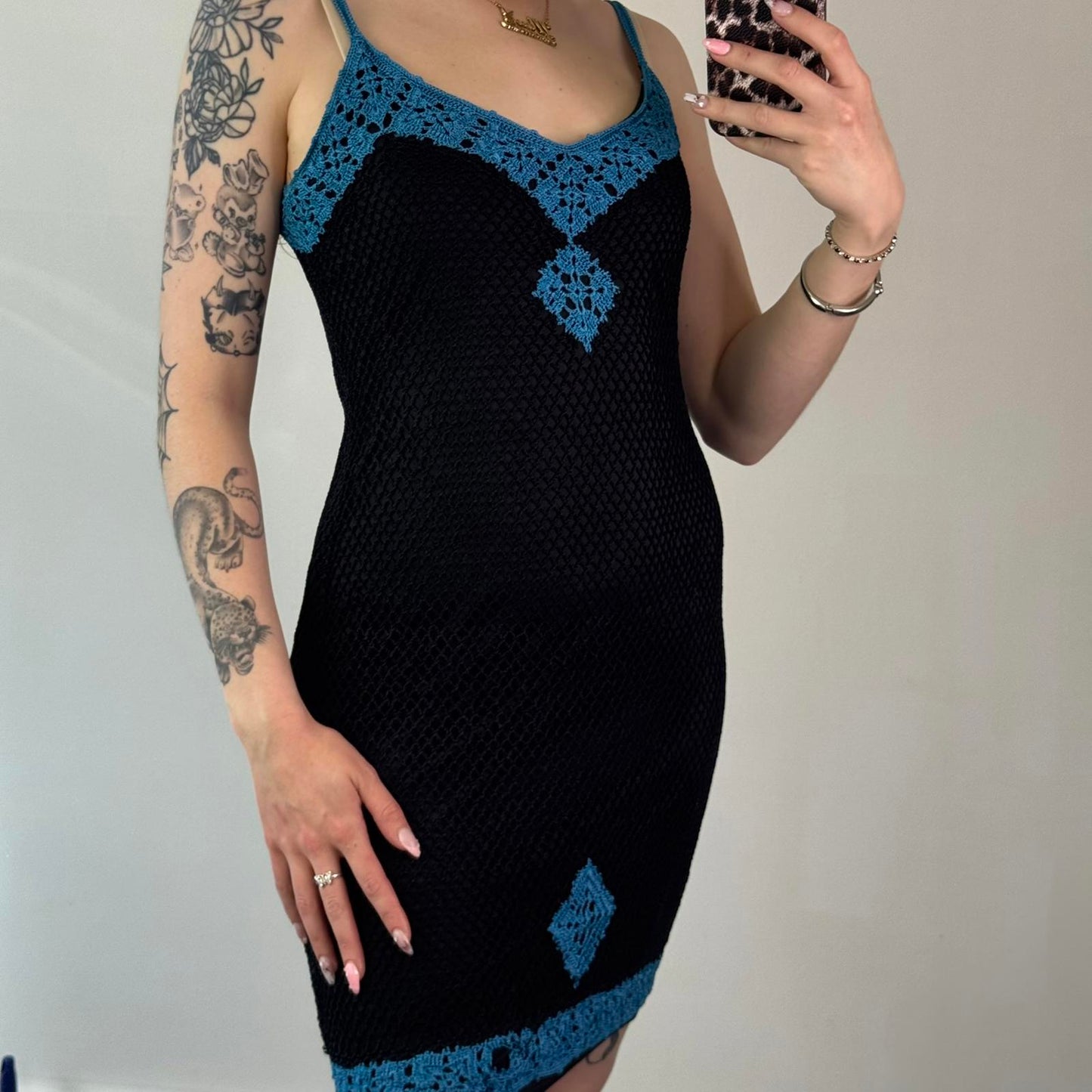 Y2K vintage crochet mini dress v neck summer festival