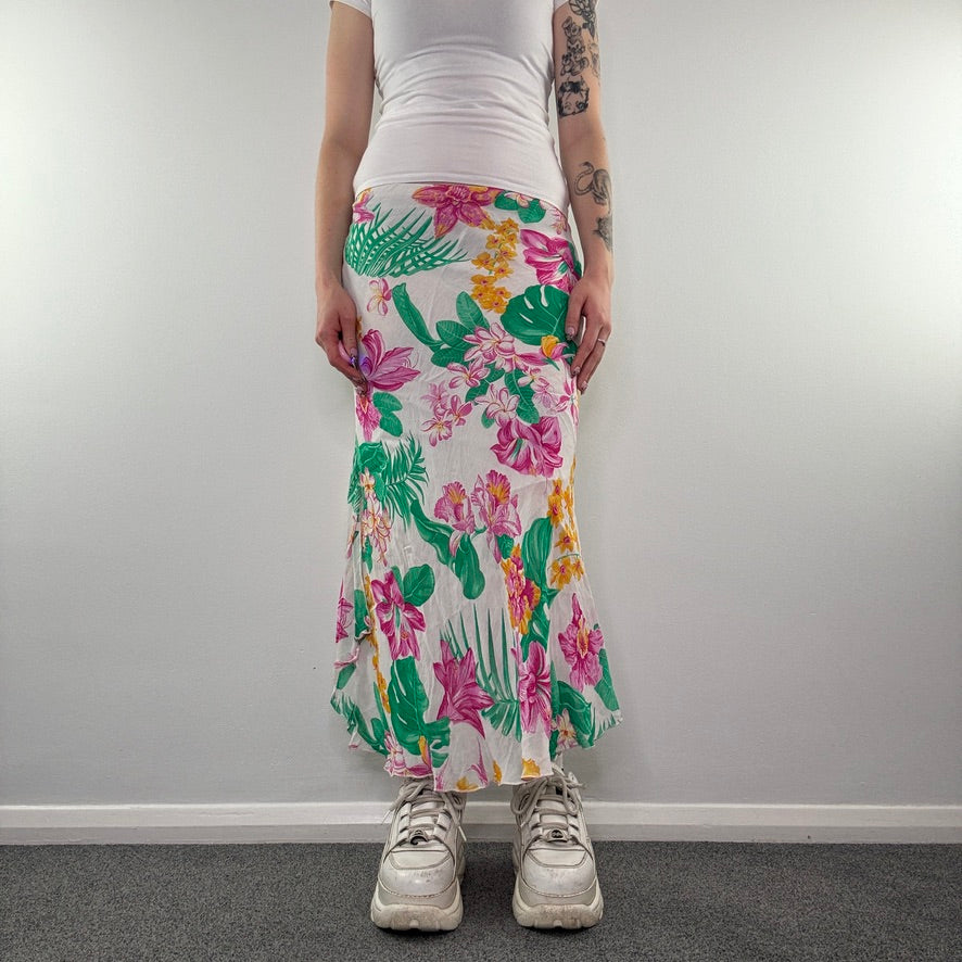 Y2K vintage floral palm tree maxi skirt