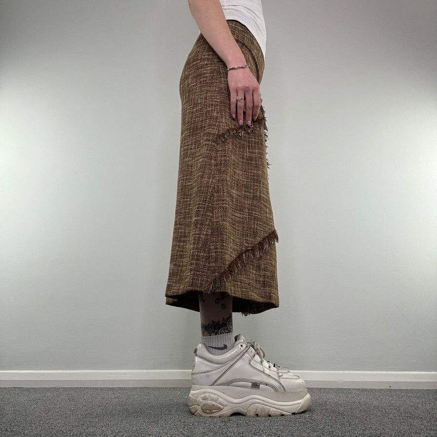 Y2K archive fraying check maxi skirt