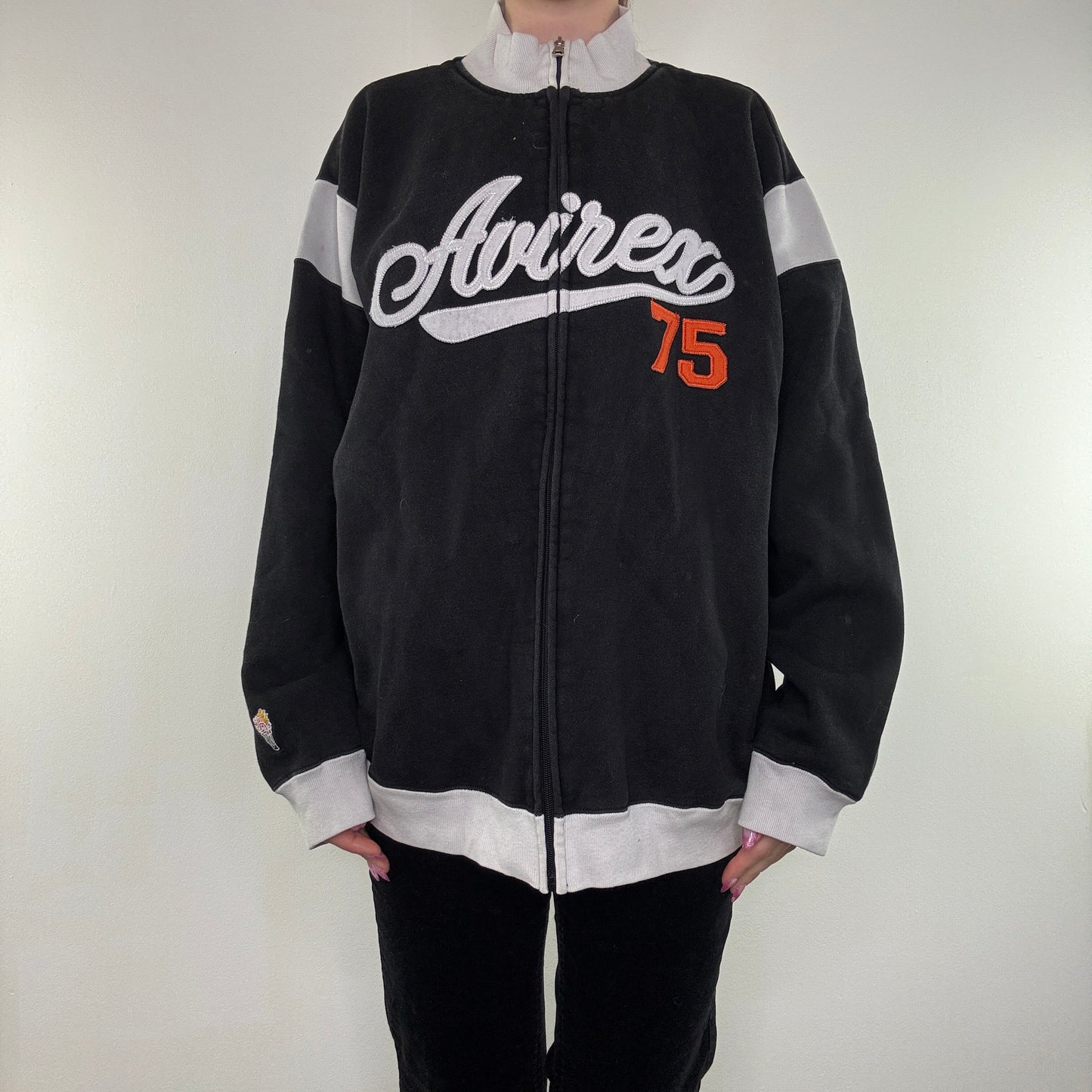 Vintage Avirex jumper zip up spell out embroidered contrast stripe 90s Y2K