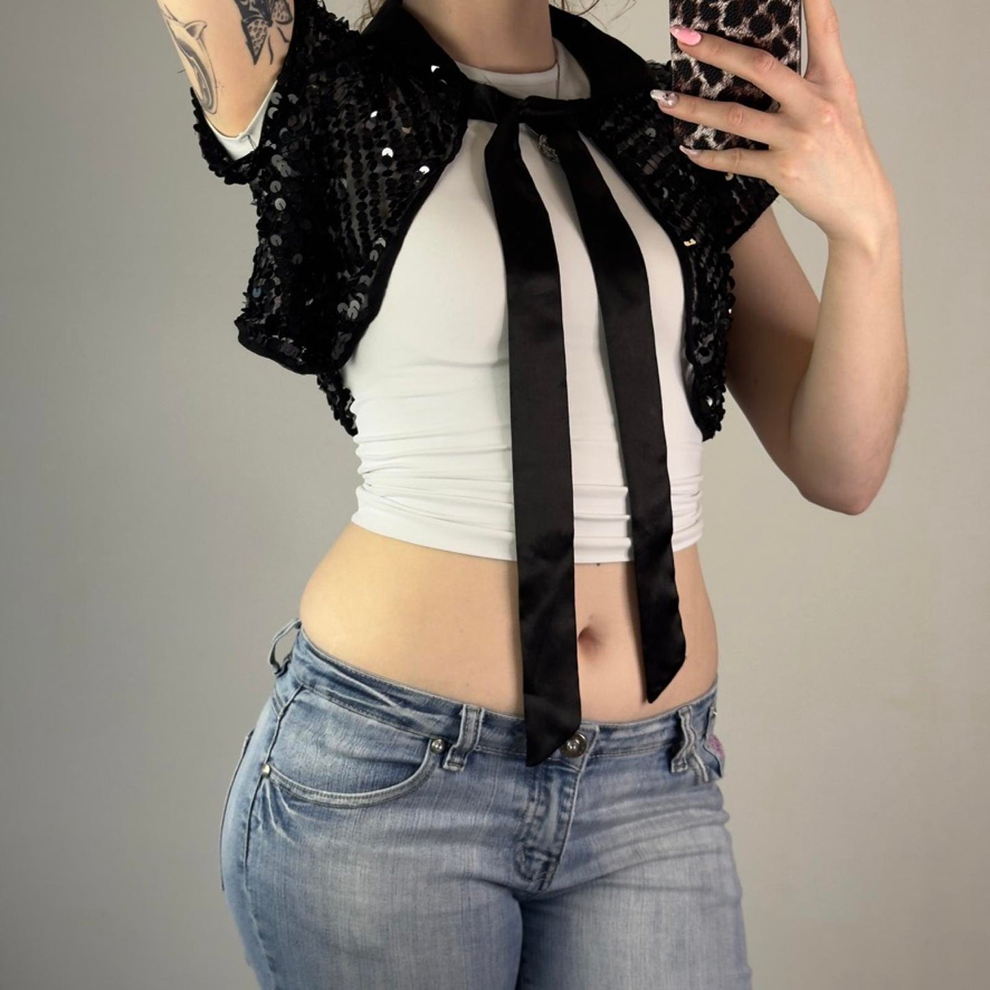 Y2K vintage sequin embellished cardigan cropped short sleeve cape festival party