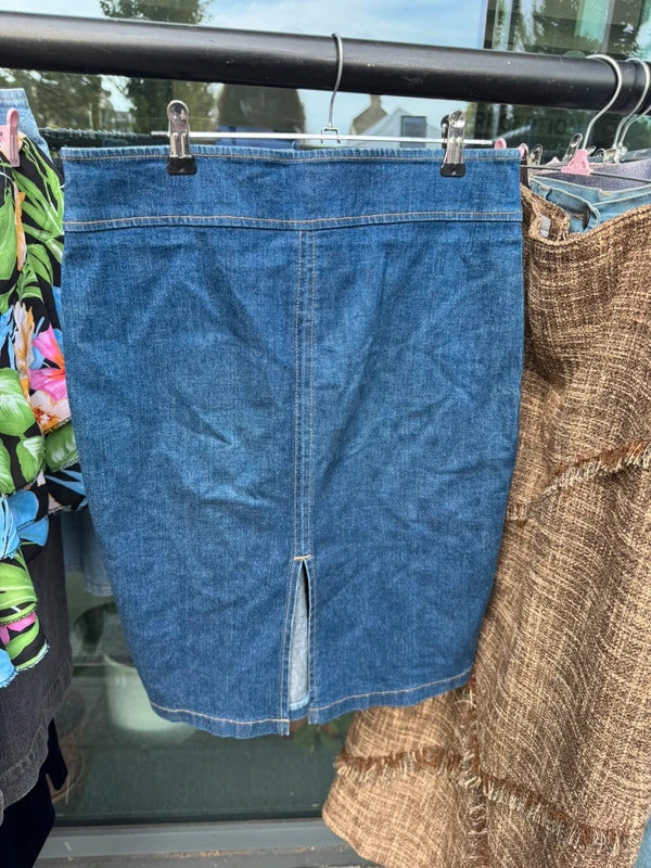 Y2K vintage front zip up denim above knee length skirt stretchy