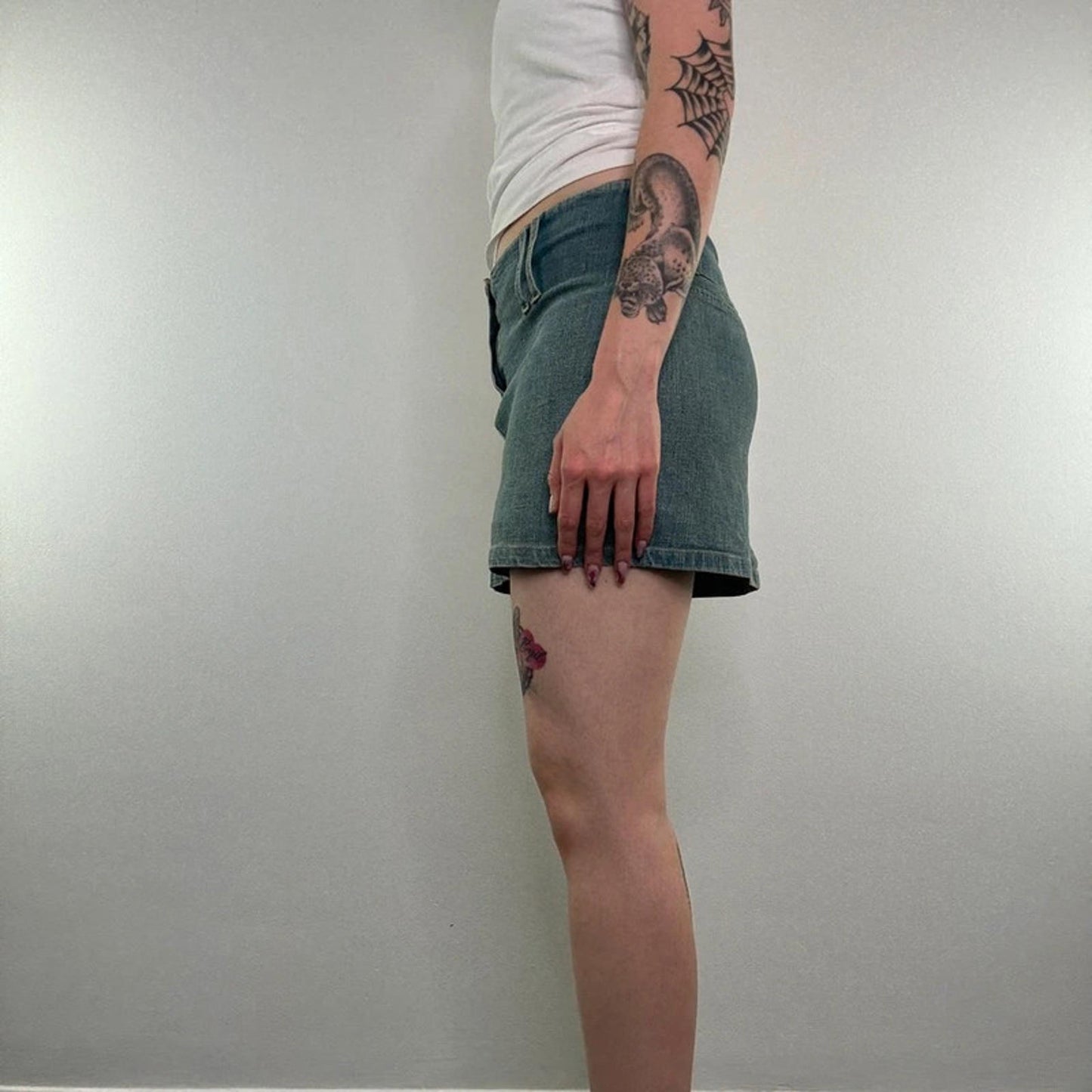 Y2K vintage Jane Norman faded denim mid rise mini skirt light blue wash