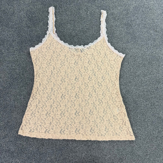 Y2K vintage peach lace trim cami top