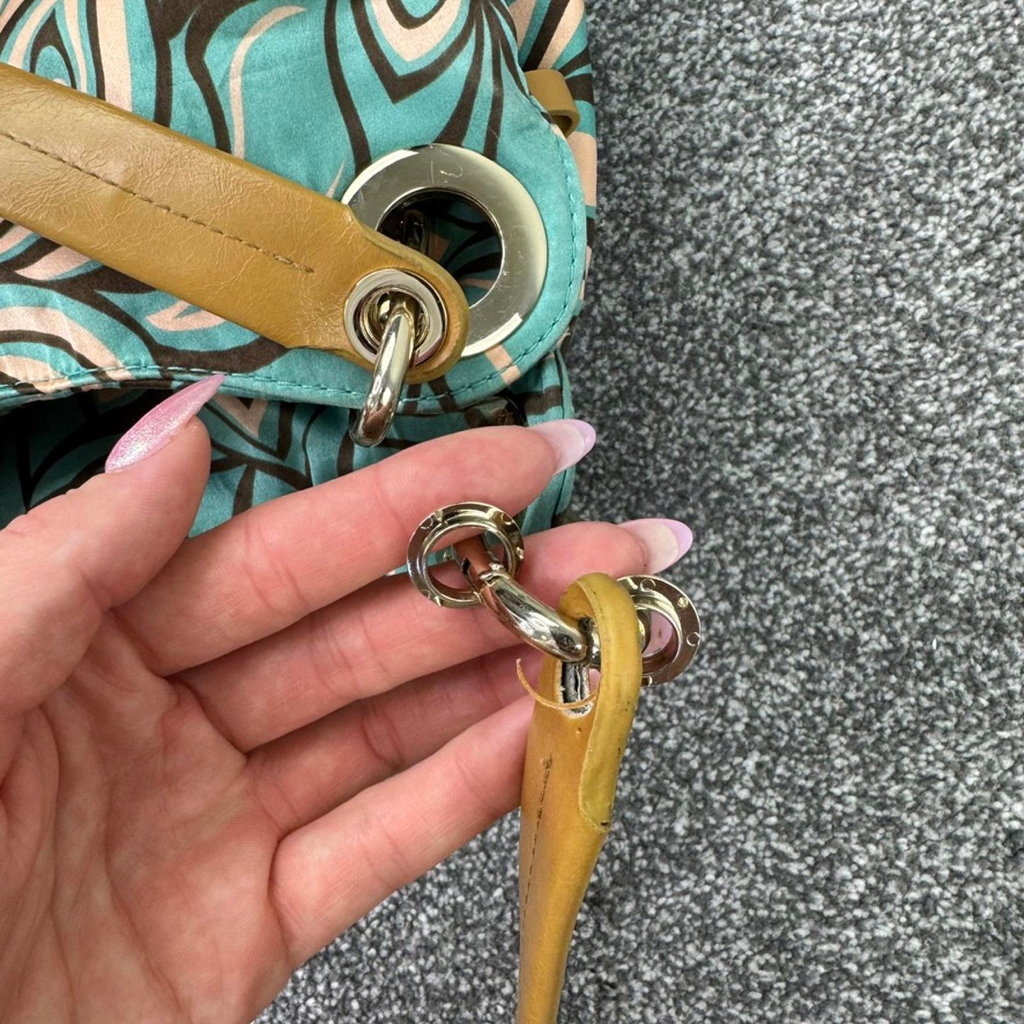 Y2K vintage 100% silk abstract pattern shoulder bag circle base small mini blue