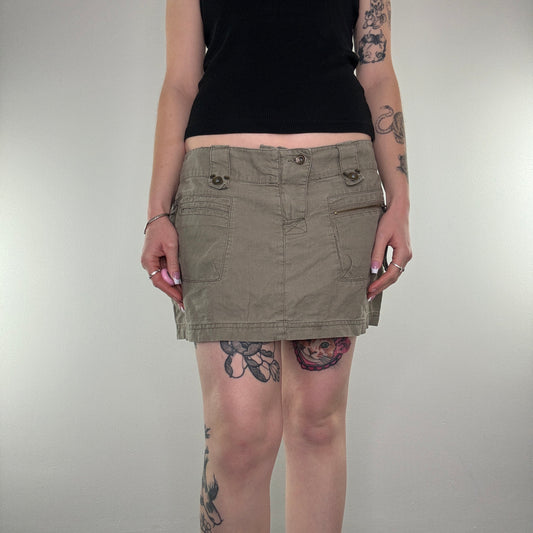 Y2K low rise linen cargo mini skirt