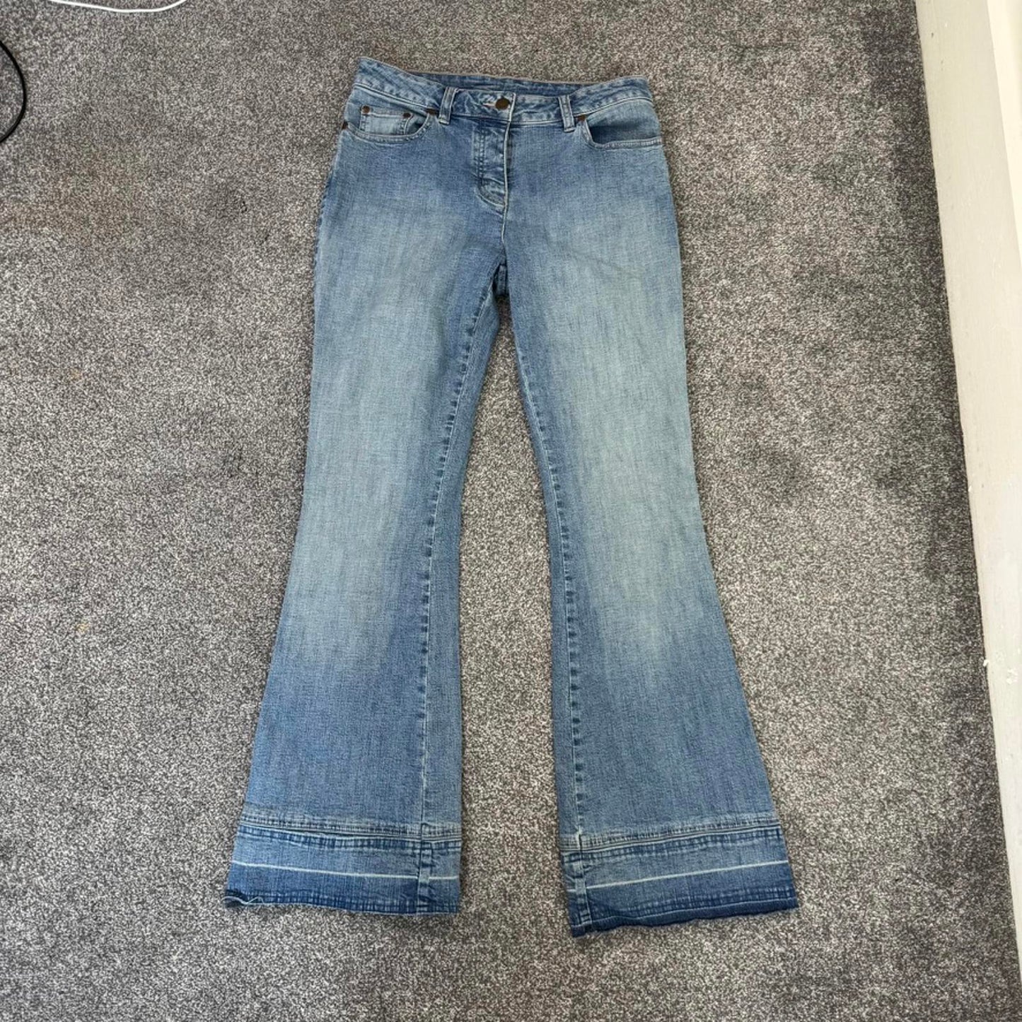 Y2K vintage mid rise light denim bootcut jeans flare leg faded