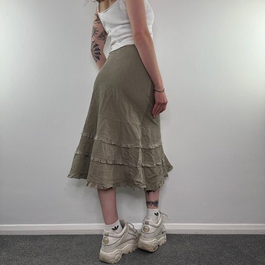 Y2K corduroy frilly tiered midi skirt