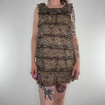 Y2K leopard print frilly tiered mini dress