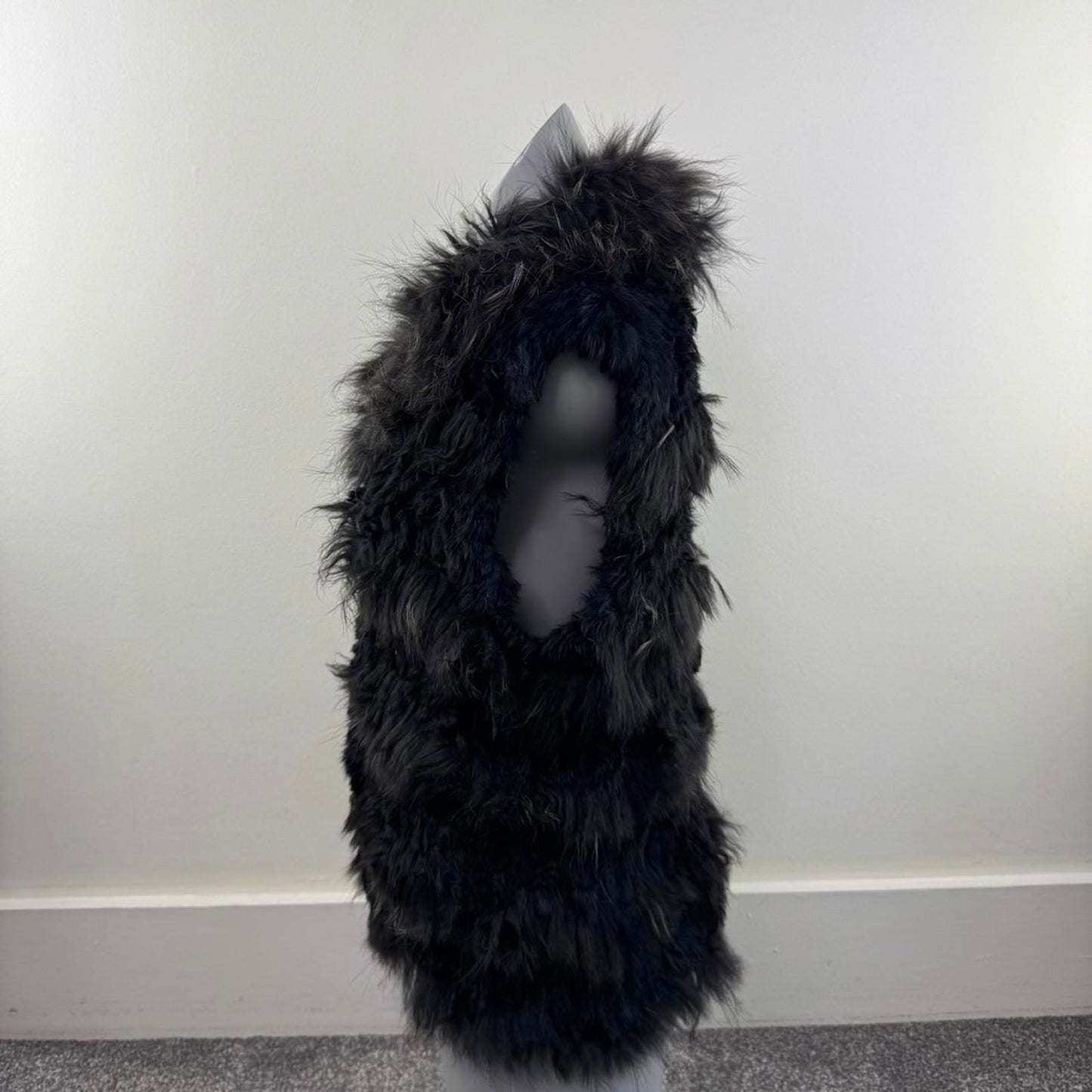 Y2K vintage marmotte/ rabbit lapin fur gilet jacket sleeveless black grey