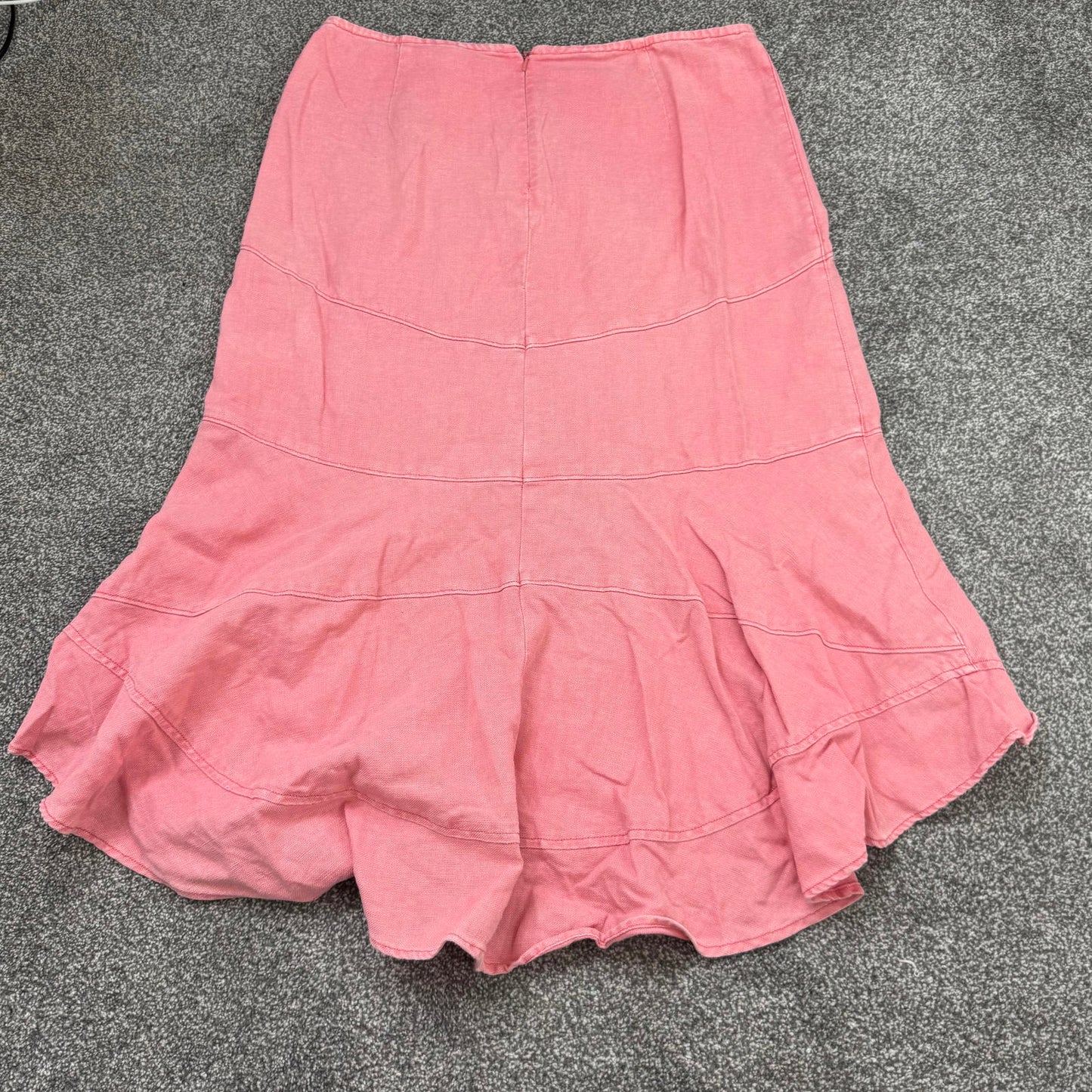 Y2K vintage linen/ cotton salmon pink maxi skirt curved hem