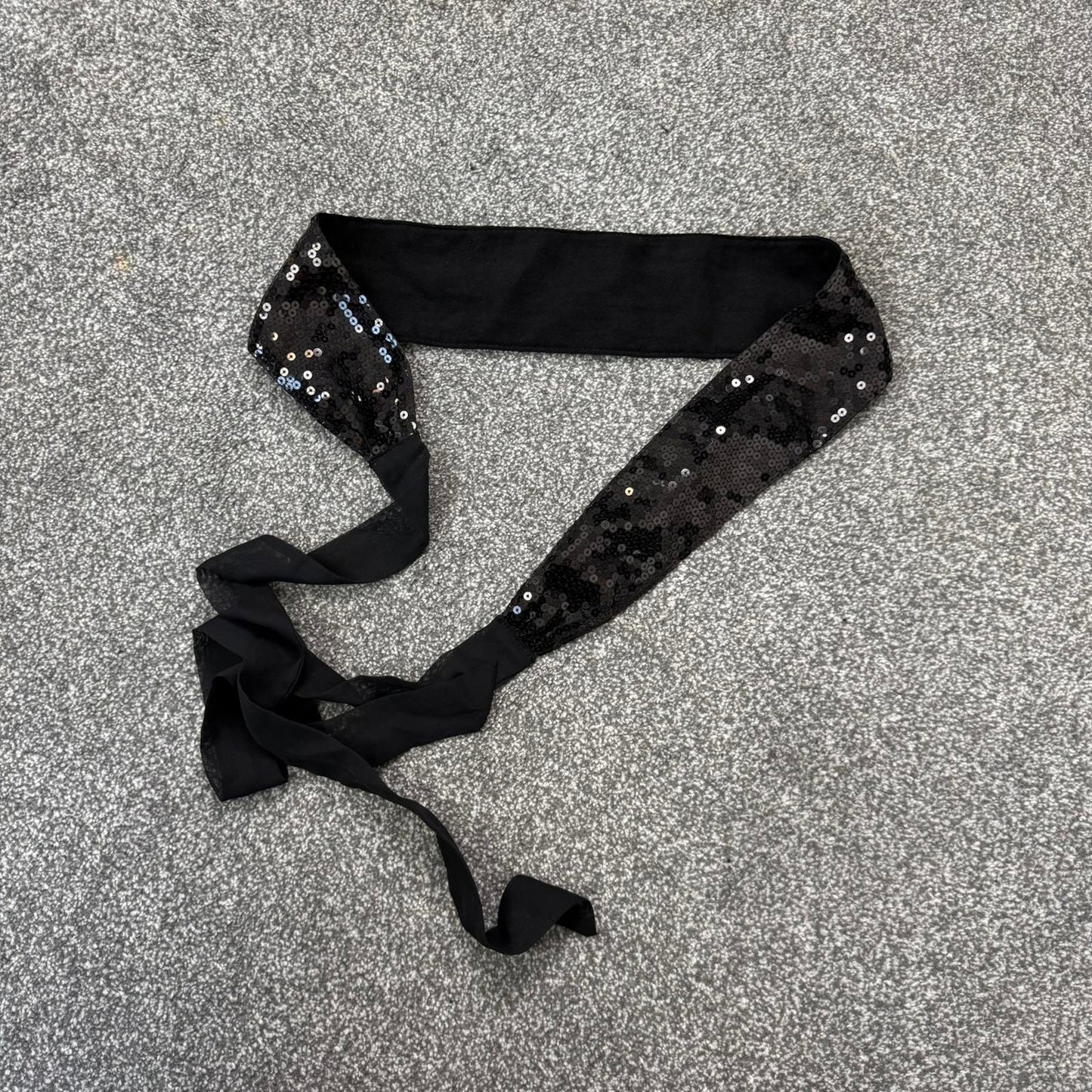 Y2K vintage sequin embellished belt tie adjustable bow black