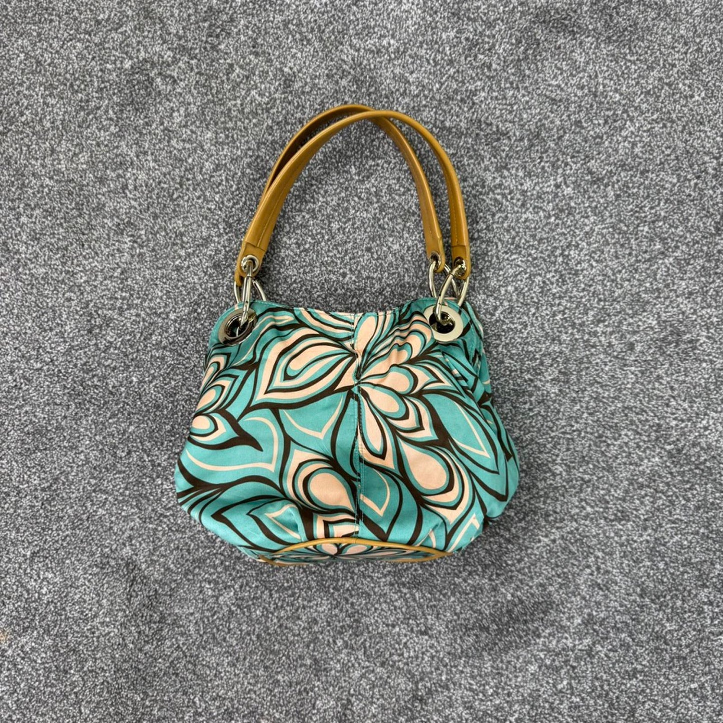 Y2K vintage 100% silk abstract pattern shoulder bag circle base small mini blue